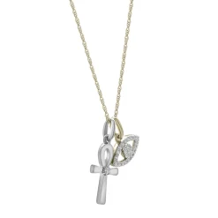 Diamond Evil Eye & Cross Charm Pedant In Sterling Silver & 10K Yellow Gold