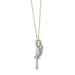 Diamond Evil Eye & Cross Charm Pedant In Sterling Silver & 10K Yellow Gold