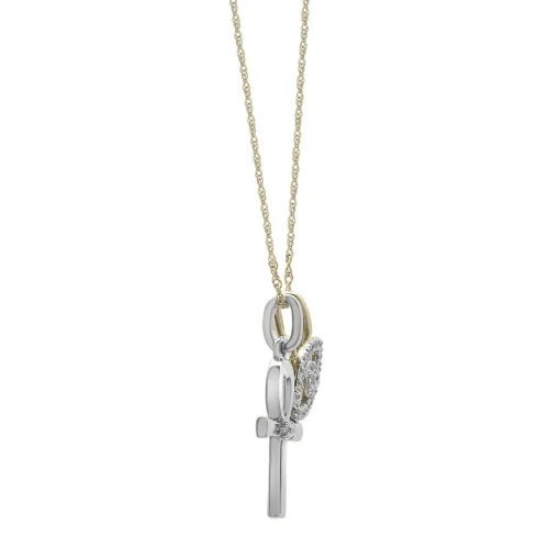 Diamond Evil Eye & Cross Charm Pedant In Sterling Silver & 10K Yellow Gold
