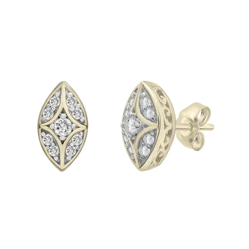 Diamond Faux-Marquise Stud Earrings In 10K Yellow Gold (1/7 Ct. Tw.)