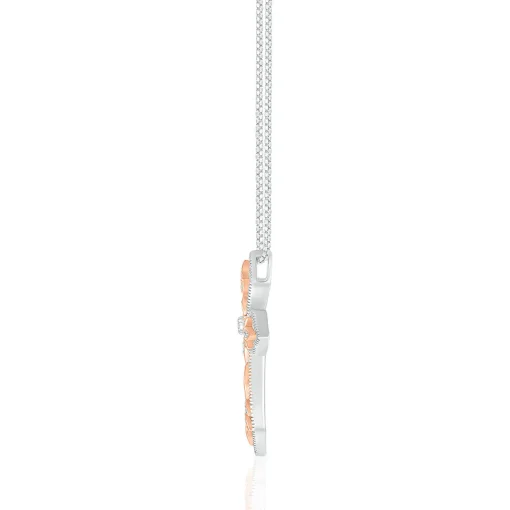 Diamond Filigree Open Cross Pendant In Sterling Silver & 10K Rose Gold