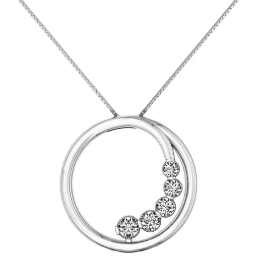 Diamond Five-Stone Circle Pendant In 14K White Gold (1/4 Ct. Tw.)