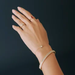 Diamond Flower Bracelet In 14K Yellow Gold (1/10 Ct. Tw.)
