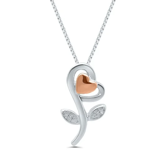 Diamond Flower Pendant In Sterling Silver