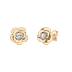 Diamond Flower Stud Earrings In 14K Yellow Gold (1/10 Ct. Tw.)