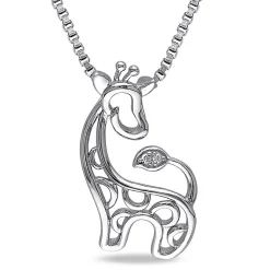 Diamond Giraffe Pendant In Sterling Silver