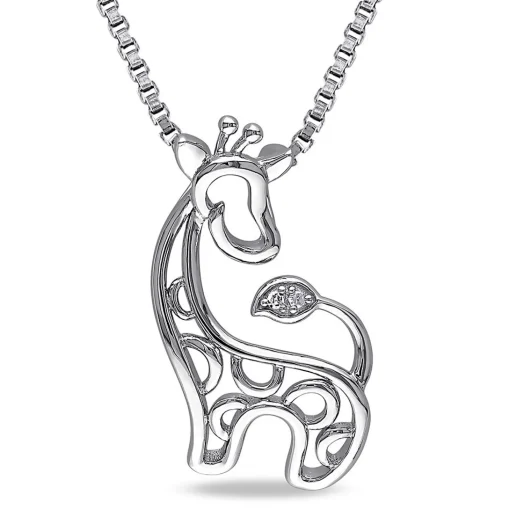 Diamond Giraffe Pendant In Sterling Silver