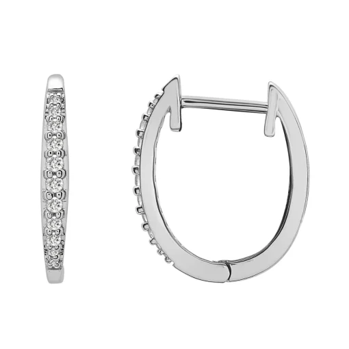 Diamond Graduated Huggie Hoop Earrings In 10K White Gold (1/7 Ct. Tw.)