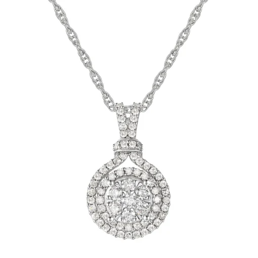 Diamond Halo Pendant With Round Cluster In 10K White Gold (1/2 Ct. Tw.)