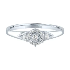 Diamond Halo Promise Ring With Side Stones In Sterling Silver (1/8 Ct. Tw.)