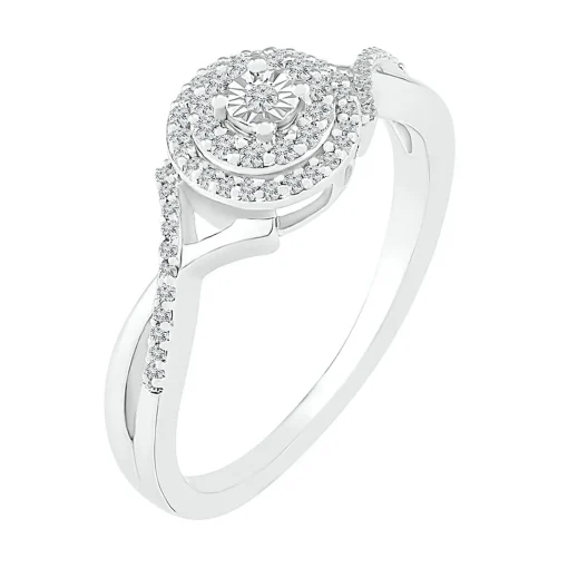 Diamond Halo Promise Ring In Sterling Silver (1/7 Ct. Tw.)