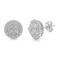 Diamond Halo Stud Earring In Sterling Silver (1/4 Ct. Tw.)