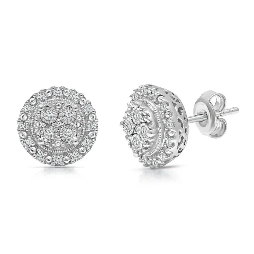 Diamond Halo Stud Earring In Sterling Silver (1/4 Ct. Tw.)