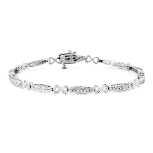 Diamond Heart Bracelet In Sterling Silver