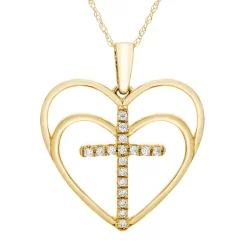Diamond Heart Cross Pendant In 10K Yellow Gold (1/10 Ct. Tw.)