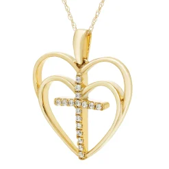 Diamond Heart Cross Pendant In 10K Yellow Gold (1/10 Ct. Tw.)