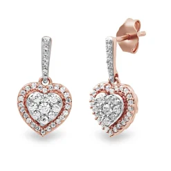 Diamond Heart Drop Earrings In 10K Rose Gold (1/4 Ct. Tw.)