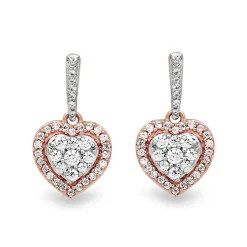 Diamond Heart Drop Earrings In 10K Rose Gold (1/4 Ct. Tw.)