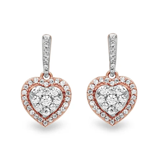 Diamond Heart Drop Earrings In 10K Rose Gold (1/4 Ct. Tw.)