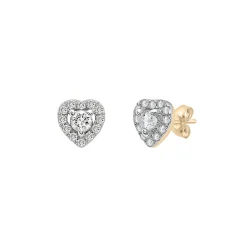 Diamond Heart Halo Earrings In 14K Yellow Gold (1/4 Ct. Tw.)