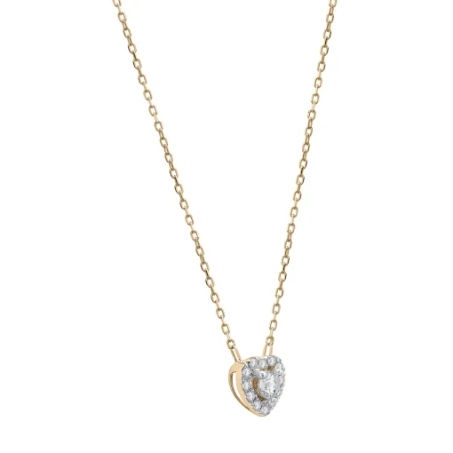 Diamond Heart Halo Necklace In 14K Yellow Gold (1/4 Ct. Tw.)