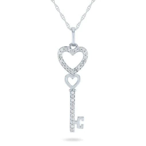Diamond Heart Key Pendant