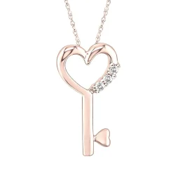 Diamond Heart Key Pendant In 10K Rose Gold