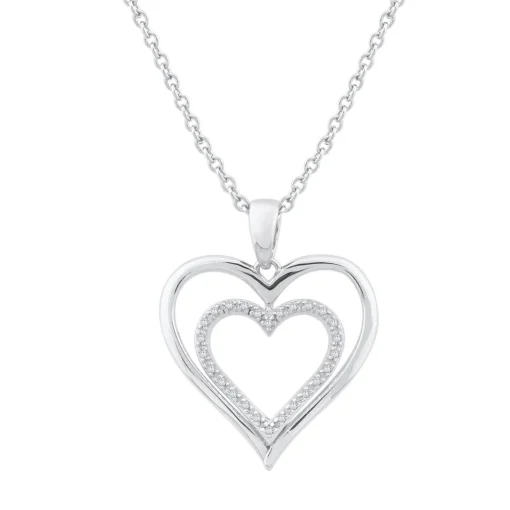 Diamond Heart Pendant In Sterling Silver