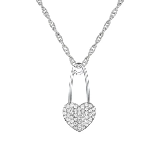 Diamond Heart Pin Pendant In Sterling Silver (1/4 Ct. Tw.)