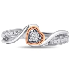 Diamond Heart Promise Ring In Sterling Silver & 10K Rose Gold