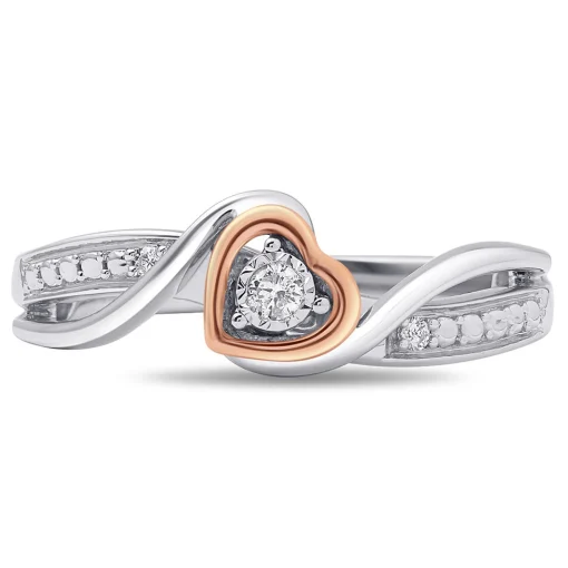 Diamond Heart Promise Ring In Sterling Silver & 10K Rose Gold
