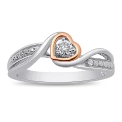 Diamond Heart Promise Ring In Sterling Silver & 10K Rose Gold