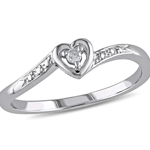 Diamond Heart Ring In Sterling Silver