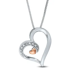 Diamond Heart Shaped Pendant In Sterling Silver