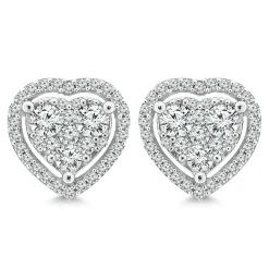 Diamond Heart Stud Earrings In 14K White Gold (3/4 Ct. Tw.)