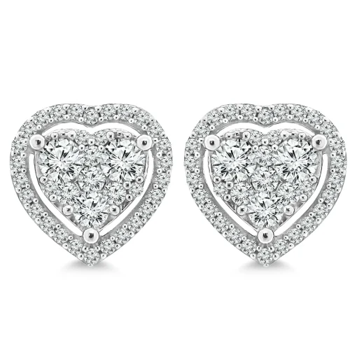 Diamond Heart Stud Earrings In 14K White Gold (3/4 Ct. Tw.)