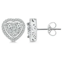 Diamond Heart Stud Earrings In 14K White Gold (3/4 Ct. Tw.)
