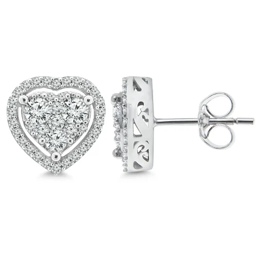 Diamond Heart Stud Earrings In 14K White Gold (3/4 Ct. Tw.)