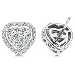 Diamond Heart Stud Earrings In 14K White Gold (3/4 Ct. Tw.)