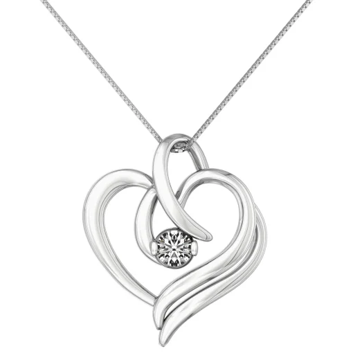 Diamond Heart Swirl Pendant In 14K White Gold (1/7 Ct. Tw.)