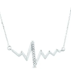 Diamond Heartbeat Necklace In 10K White Gold