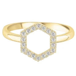 Diamond Hexagon Ring In 10K Yellow Gold (1/8 Ct. Tw.)