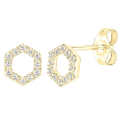Diamond Hexagon Stud Earrings In 10K Yellow Gold (1/8 Ct. Tw.)