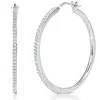 Diamond Hoop Earrings In Sterling Silver