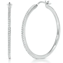 Diamond Hoop Earrings In Sterling Silver