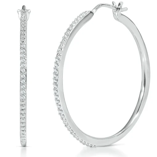 Diamond Hoop Earrings In Sterling Silver