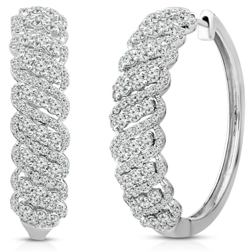 Diamond Hoop Earrings In 10K White Gold (2 Ct. Tw.)