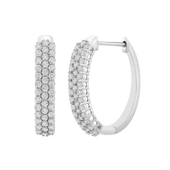 Diamond Hoop Earrings With Three-Row Setting In 10K White Gold (1 Ct. Tw.)