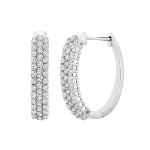 Diamond Hoop Earrings With Three-Row Setting In 10K White Gold (1 Ct. Tw.)
