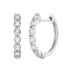 Diamond Huggie Hoop Earrings With Illusion Settings In 10K White Gold (1/4 Ct. Tw.)